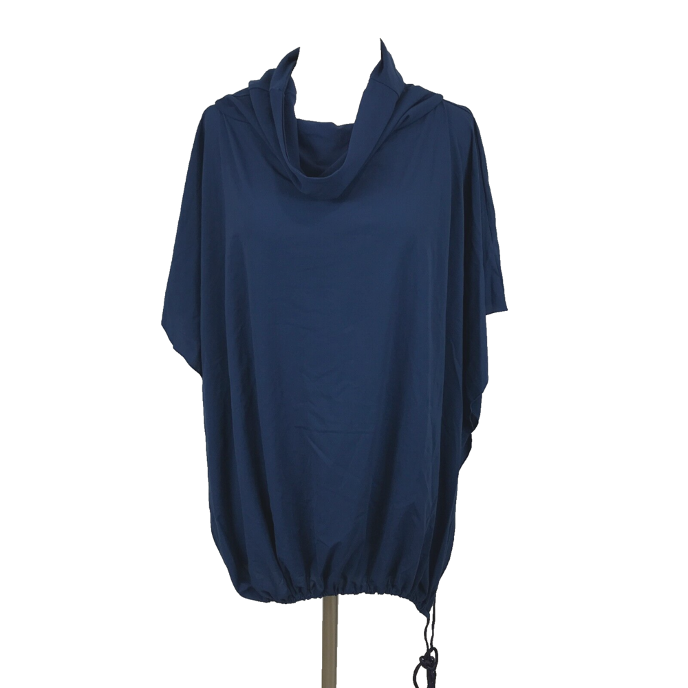Sunflair Beach Coverup Top Navy Size 10 Cowl Neck Drawcord Short Sleeve Resort